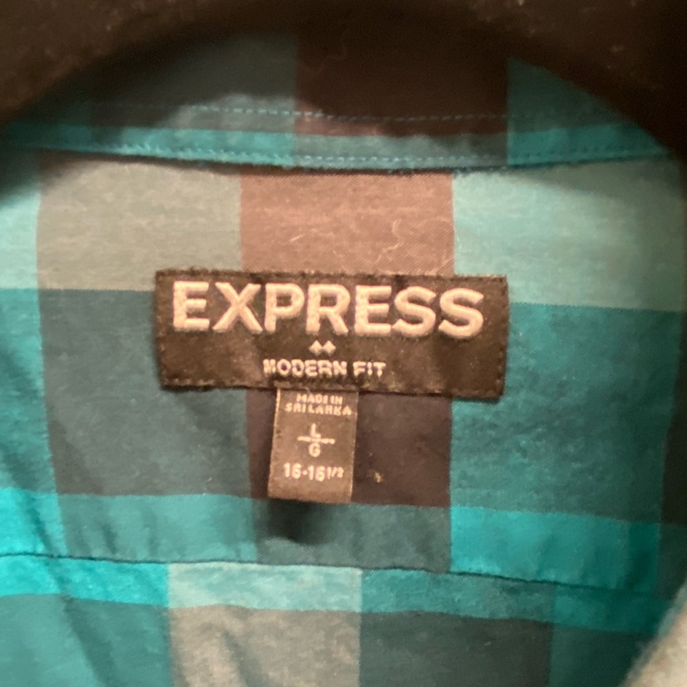 Express Men’s Plaid Teal Long-Sleeved Shirt - Large - Picture 3 of 3
